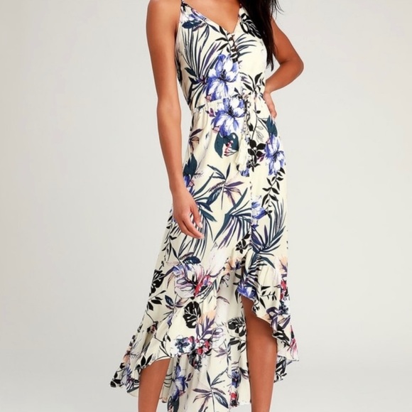 NWT Lulus Pura Vida Tropical Print High Low Maxi Dress - Picture 1 of 4